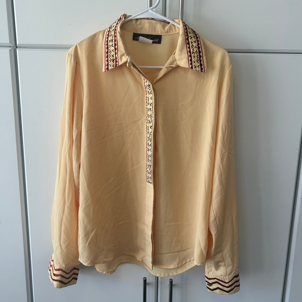 Alexander Campbell Vintage Peach Embroidered Button Up Blouse Size 8 Made in USA